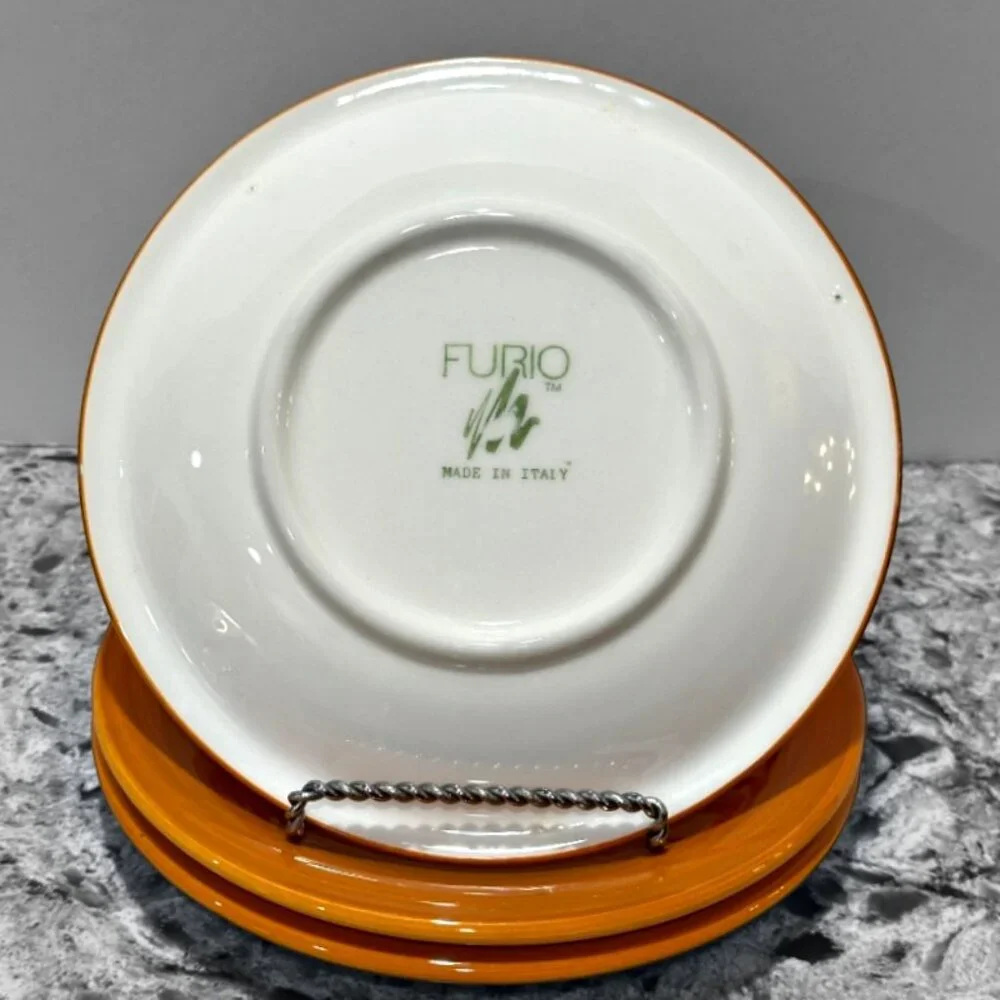 Furio Stoneware Orange Swirl Salad Plates Set of 3 Made in Italy 8 Inch Vintage
